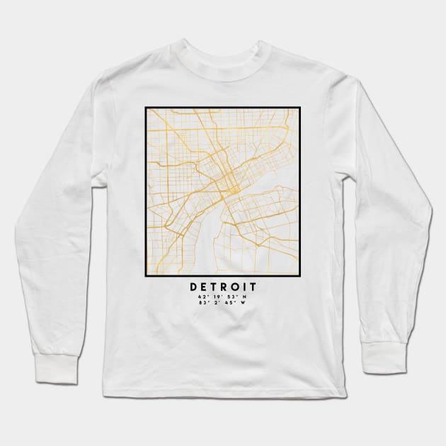 DETROIT MICHIGAN CITY STREET MAP ART Long Sleeve T-Shirt by deificusArt